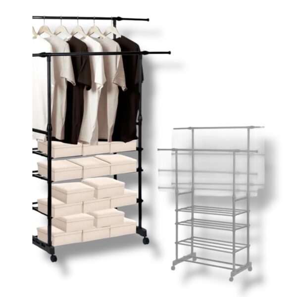 Kovový mobilný organizér Beno čierny vešiak do šatníka