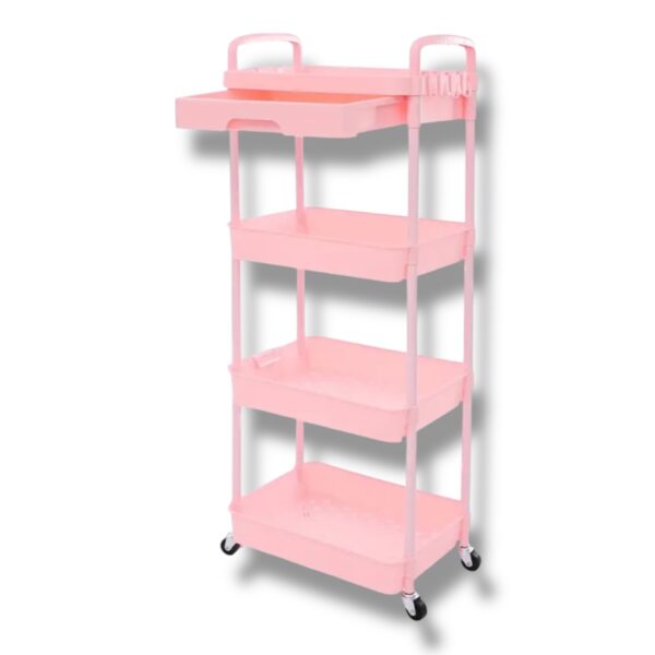 Pojazdný úložný vozík Teny štvorposchodový ružový