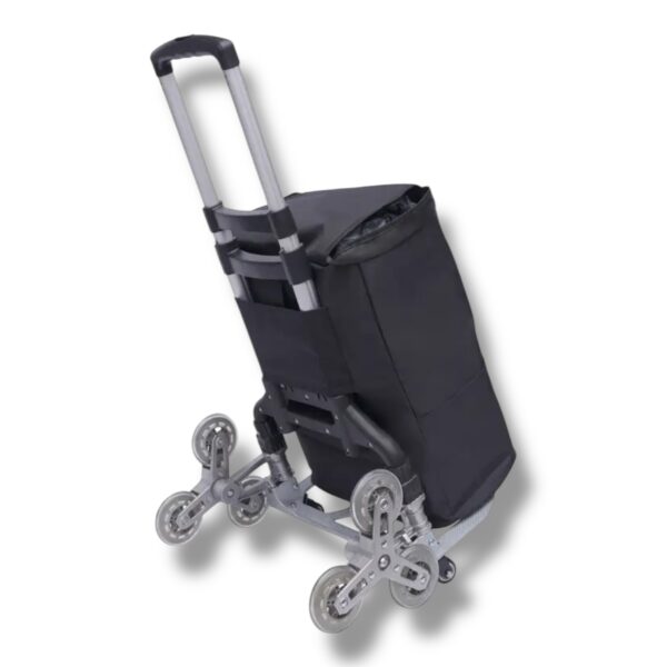 Skladací nákupný vozík Astrid – 6-kolesový, 40 l, kovový rám, odnímateľná taška, čierny