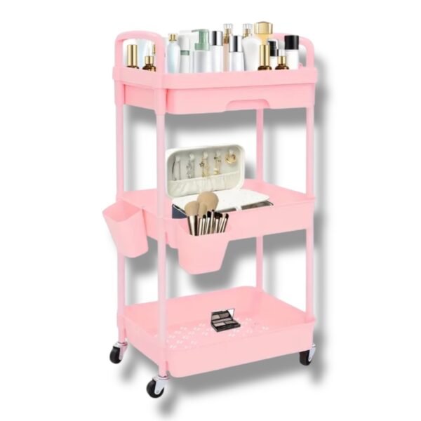 Pojazdný úložný vozík Vres trojposchodový ružový