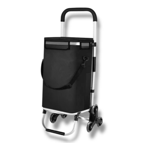 Skladací nákupný vozík Agel – 6-kolies, 40 l, kovový rám, odnímateľná taška, čierny