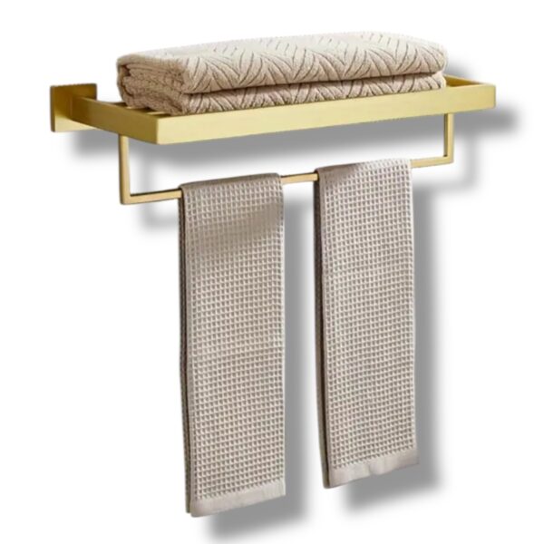 Luxusný nástenný držiak na uteráky s policou Mery zlatý, čierny